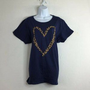 Instant Message Women's Navy Leopard Print Heart Outline Relaxed-Fit Tee 2XL